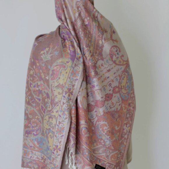 Pastel Pashmina Scarf, Ivory Shawl wrap Scarf Stole, Holiday Gift, Cozy warm - Picture 3 of 5